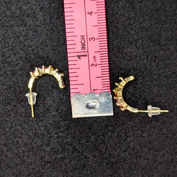 Golden Rainbow Rhinestone Gem Multicolor CZ Gold Plated Small Earrings - Picture 7 of 8